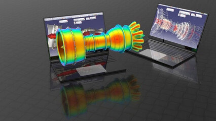 3D render- finite element analysis of a jet turbine