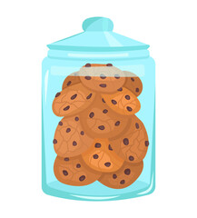 cookie jar with tasty chocolate cookies. Design for Holidays invitation card, poster, banner, postcard, print. Vector illustration.