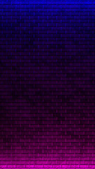 Vertical Brick wall, background, neon light Blue Purple