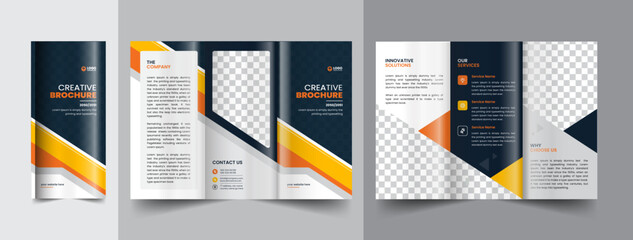 Modern corporate trifold company brochure template design with creative shapes