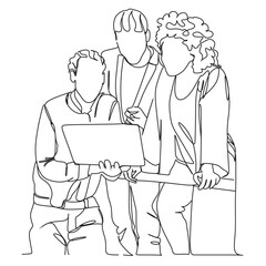 Business people One line drawing. Business woman. Business man. Continuous one line drawing of business people standing with  confident pose. Minimalism design. Vector illustration.One line art. © Nina