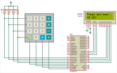 The vector  electrical schematic diagram of a digital
information output device,
operating under the control of an AVR microcontroller.
Vector drawing of an electronic device in a1 format.
