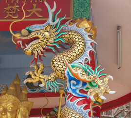 Beautiful Dragon Sculpture ,The  dragon is a mythical creature in China(Nacha Sa Thai Chue Shrine or Naja Shrine) Bang Sean, Chonburi, Thailand