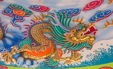 Beautiful Dragon Sculpture ,The  dragon is a mythical creature in China(Nacha Sa Thai Chue Shrine...