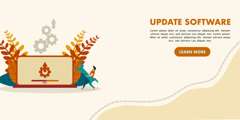 concept Update software. The process of upgrading the latest software, Changing to a newer version and installing the program. Can be used for web landing pages, banners, mobile apps.