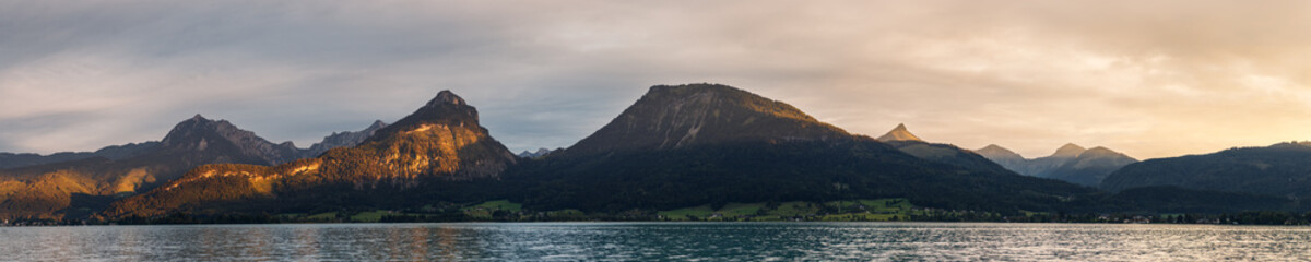 Alps mountains over Wolfgangsee lake in Salzburger land, Upper Austria