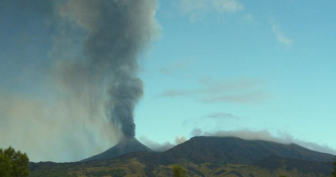 Detail of the volcanic ash plume from the Etna volcano during the eruption
