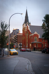 taxi driver in front of a church in calgary canada