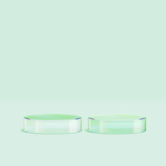 3d glass podium. Beauty product display cosmetic minimal scene. Vector cosmetic promotion stage.