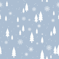 Winter forest, seamless Scandinavian pattern. Gray texture with a Christmas tree for printing, paper, design, fabric, decor, gift wrapping, background. Vector illustration