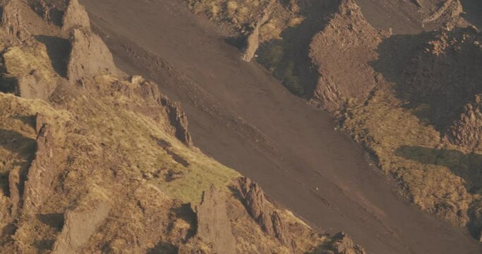 Panoramic view at dawn of the eruptive dikes located within the Valle del Bove of Mount Etna