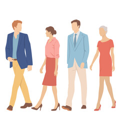 Obraz premium Set of young men and women, different colors, cartoon character, group of silhouettes of walking business people, students, the design concept of flat icon, isolated on white background
