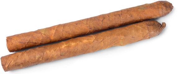 Two brown cigars or cigarettes png Cuba and havana smoking cigars made of tobacco and leaves