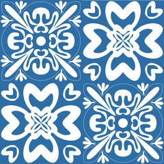 Blue motif for ceramic tiles in Azulejo style, retro blue vector illustration for design