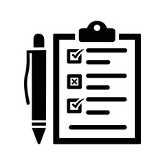List, checklist, question paper, survey, questionnaire icon. Black vector sketch.