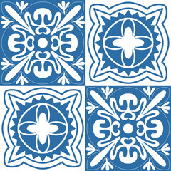 Fototapeta na wymiar Retro motif of Azulejo ceramic tiles for decoration. Blue square geometric vector illustration