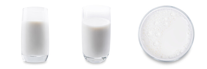 Glass of milk on a white isolated background