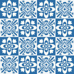 Blue indigo square pattern Azulejo tiles for interior decoration Illustration