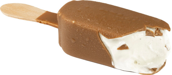 Vanilla ice cream bar on stick covered with milk chocolate png
