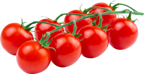 Red cherry tomatoes with green branch, raw vegetable  - Powered by Adobe