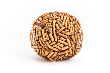 chocolate bonbon called Brigadeiro, traditional sweet from Brazil with white isolated background