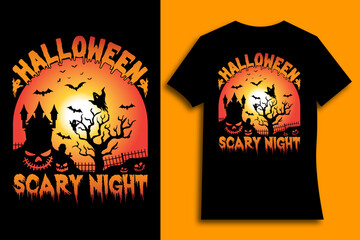 Halloween scary night T-shirt design. Typography, illustration, quotes, Halloween t-shirt design. Halloween party t-shirt. Halloween day t-shirt design.