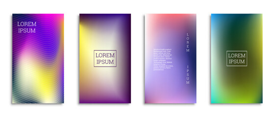 Bright gradient background for the cover. Set of 4 covers. Creative modern vector illustration. Holographic spectrum.