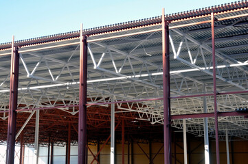 New construction warehouse warehouse logistics. Installation of metal structures.