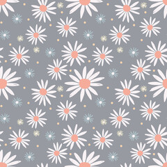 Floral seamless pattern with chamomile flowers. Nice background with chamomile flowers for spring/summer design wallpapers, decorations, prints. Vector illustration.