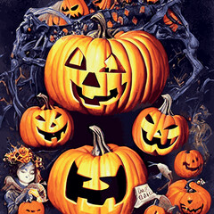 Halloween spooky graveyard flat vector background. Scary haunted house at night cartoon illustration. Horror moon, pumpkins and tombstones creepy backdrop.