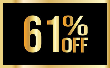 61% discount. Golden numbers with black background. Banner for shopping, print, web, sale illustration