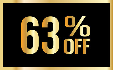 63% discount. Golden numbers with black background. Banner for shopping, print, web, sale illustration
