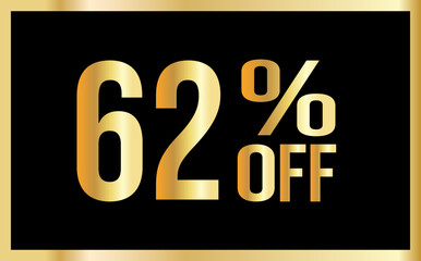 62% discount. Golden numbers with black background. Banner for shopping, print, web, sale illustration
