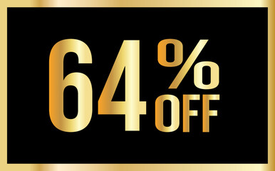 64% discount. Golden numbers with black background. Banner for shopping, print, web, sale illustration