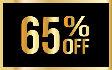 65% discount. Golden numbers with black background. Banner for shopping, print, web, sale illustration