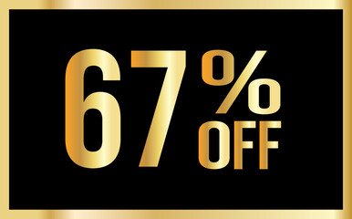 67% discount. Golden numbers with black background. Banner for shopping, print, web, sale illustration.