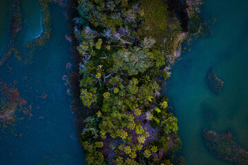 Naklejka na ściany i meble Aerial Abstract View of an Island Surrounded by a Marsh