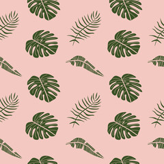 Seamless pattern leaves of tropical plants. Modern tropical pattern. Green palm leaves seamless texture. vector illustration