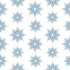 Seamless Snowflakes pattern. Christmas new year. cold season snowfall. Blue Snowflakes white background. repeats. vector illustration