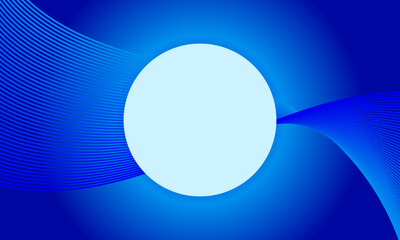Blue background for a banner. blue gradient, wavy lines and a circle in the middle for your text. Modern illustration for business. 3d vector illustration