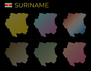 Suriname dotted map set. Map of Suriname in dotted style. Borders of the country filled with beautiful smooth gradient circles. Appealing vector illustration.