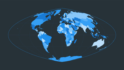 World Map. Boggs eumorphic projection. Futuristic world illustration for your infographic. Nice blue colors palette. Classy vector illustration.