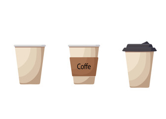 Coffee hot drink paper cups. Cafe, restaurant or take out coffee plastic cups, disposable plastic hot drinks