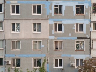 fragment of a multi-storey building of Soviet architecture