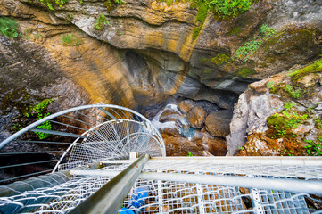 Beautiful falls and caves of Cholerenschlucht, Adelboden, Switzerland