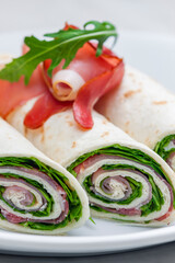 wraps filled with letuce and schwarzwald ham