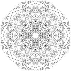 Colouring page, hand drawn, vector. Mandala 81, ethnic, swirl pattern, object isolated on white background.