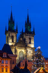 Fototapeta premium Christmas tree on Old Town Square in Prague, Czech Republic