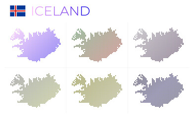 Iceland dotted map set. Map of Iceland in dotted style. Borders of the country filled with beautiful smooth gradient circles. Trendy vector illustration.