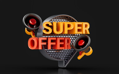 sale banner design template with megaphone on dark background 3d render concept for super offer